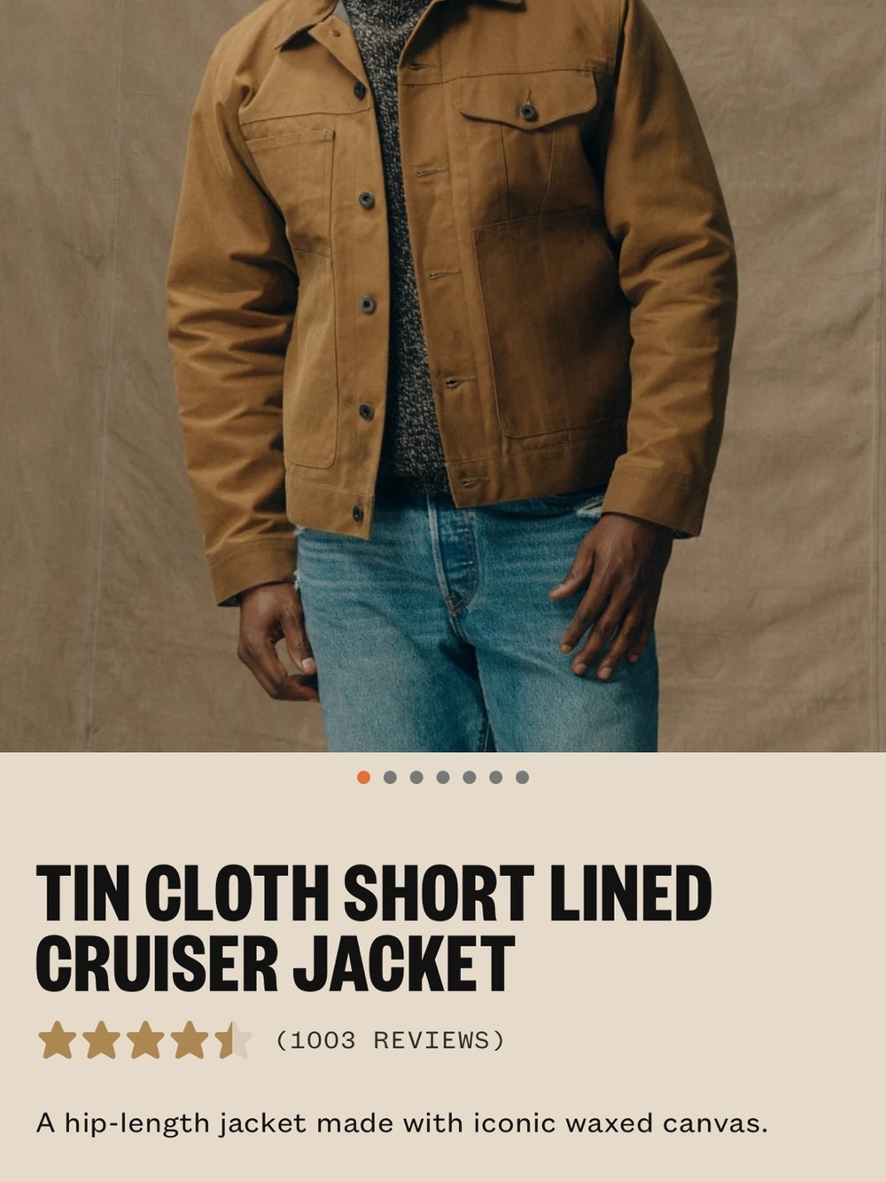 Filson Tin Cloth Cruiser Jacket - Tan Brown